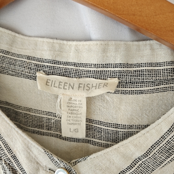 $278 EILEEN FISHER Mandarin Collar Stripe Cotton Linen Blend Button Up Dress XL - Picture 5 of 10